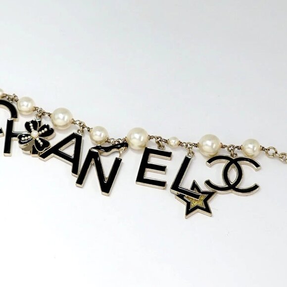 CHANEL Black CC Logos Pearl Clover Star Bracelet 7.5" Gold Tone 07P Auth w/Box - Picture 6 of 7